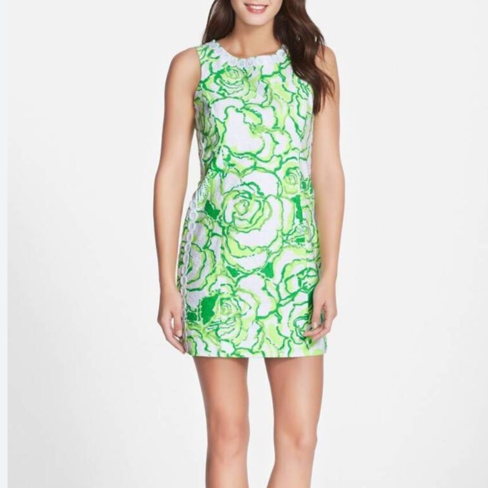 Lilly Pulitzer Mila Resort White Heart Breaker Jacquard Lace Trim Shift Dress